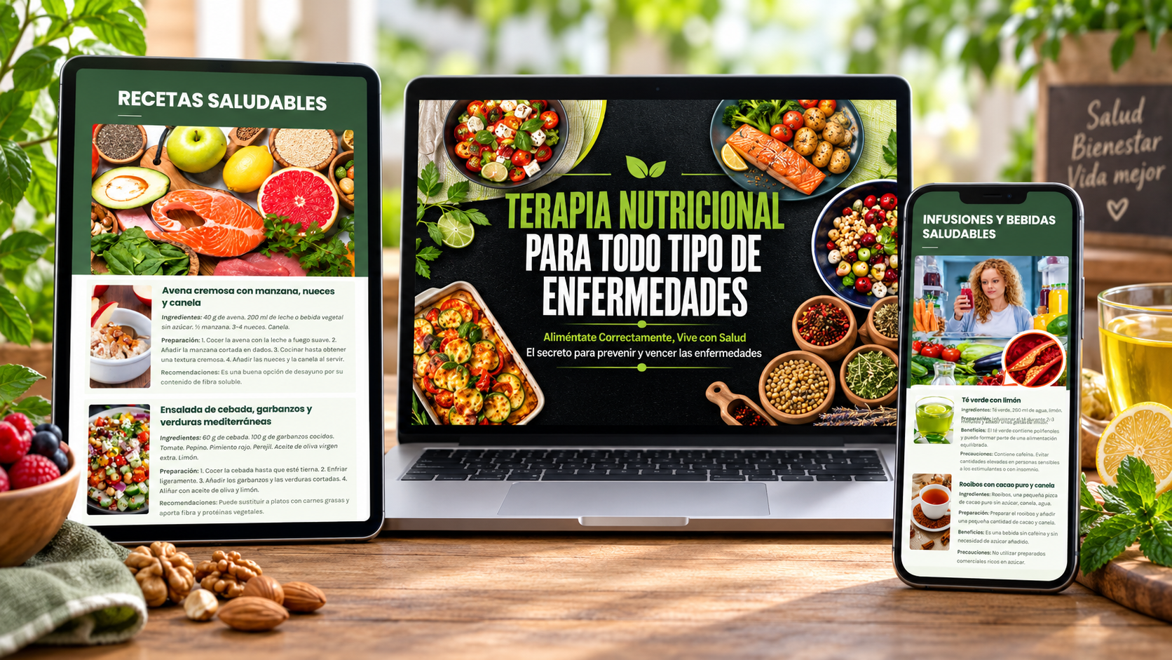 Infografía del ebook mostrando principios nutricionales, alimentos recomendados y alimentos a evitar o limitar